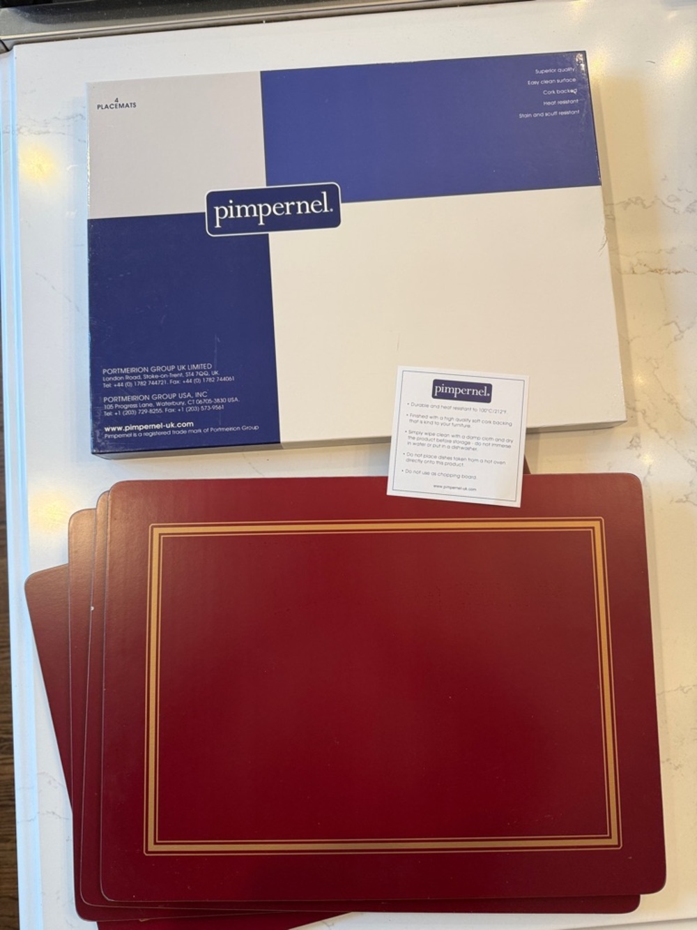 Pimpernel Burgundy Placemats with Gold Double Border